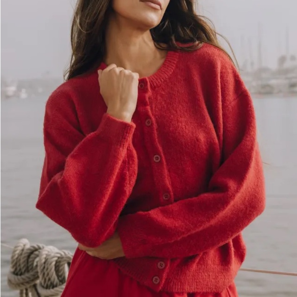 Daily Drills Button Up Sweater in Vintage Red
